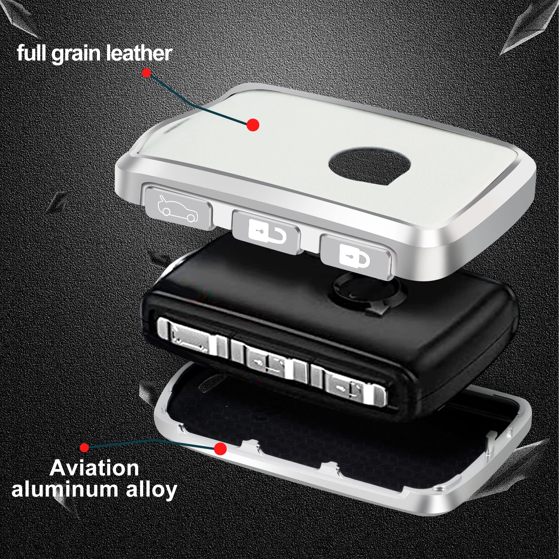 SK CUSTOM シルバーレザーとアルミフレーム スマートキーケース カバー